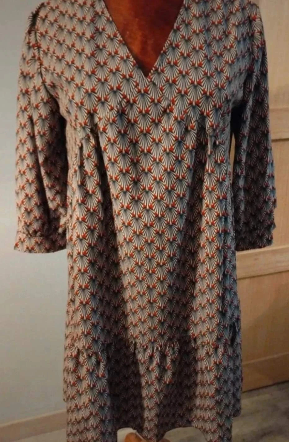 Robe courte à motif feuille bleu/rouge, Emporium T2